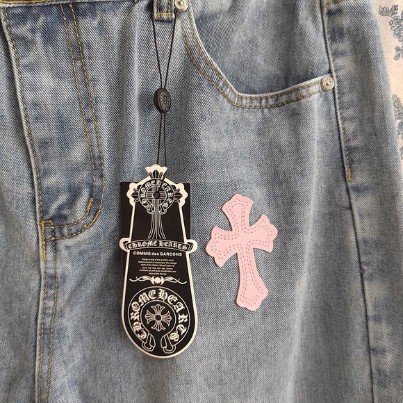 Chrome Hearts Blue Jeans With Pink Crosses - Picture 8 of 13